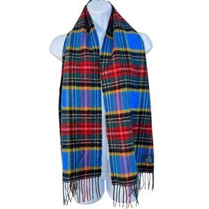 Clans Scotland Wool Plaid Scarf Re d Blue green Yellow Multicolor Fringe trim